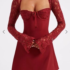 Chic Long Sleeve Lace Dress - Burgundy